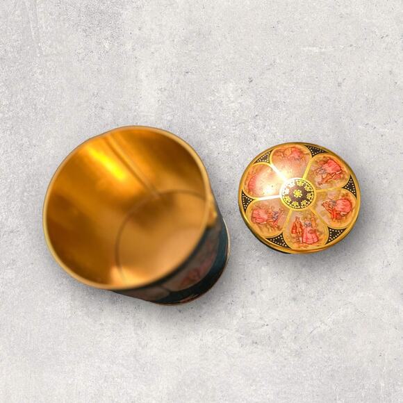 Round Regency Style Candy Tin, Vintage Victorian Black & Gold Tin - Picture 6 of 7